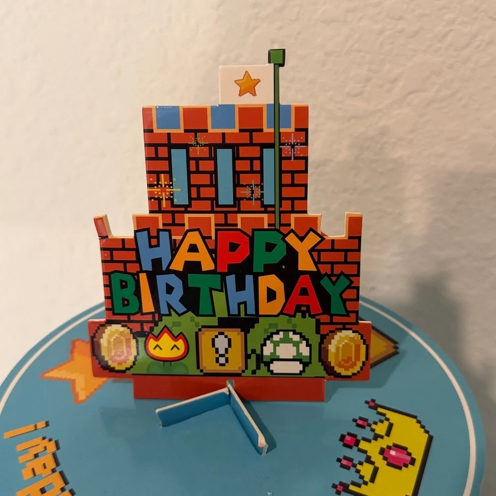 Blue Super Mario Theme 4-Tier Birthday Cupcake Stand